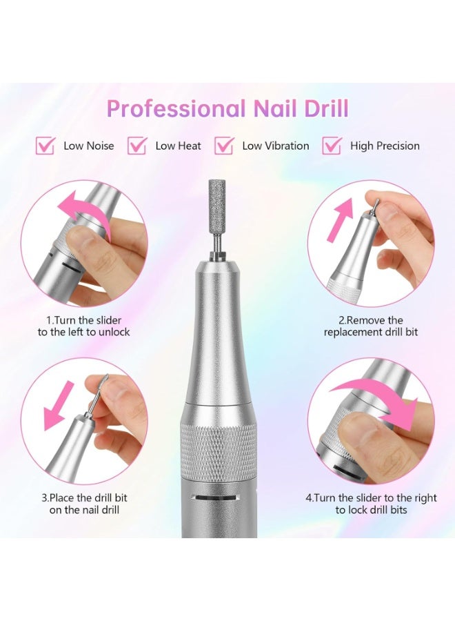 Arabest Electric Nail Drill - 45000RPM Portable Nail Drill丨Rechargeable Nail E-File Kit with 11 Bits & Base丨LED Screen丨Ultra-Silent, Rechargeable Nail Drills Machine for Acrylic Nails Gel Polishing(Pink) - Image 3